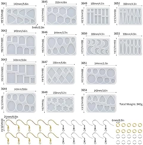 54 Pcs Epoxy Resin Jewelry Molds for Beginners, Moldes De Silicona para Resina for Earrings Pendants Necklaces Keychains Making, Variety Silicone Casting Mould with Hole for Boho Art Crafts - Image 6