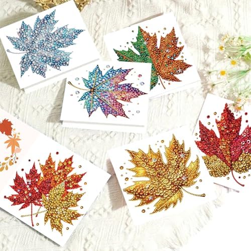 6Pcs Thanksgiving Greeting Card DIY Diamond Art Painting Greeting Cards Special Shaped Diamond Autumn Blessing Folding Card Kit Arts Crafts for Birthday Festival-Maple Leaf - Image 7