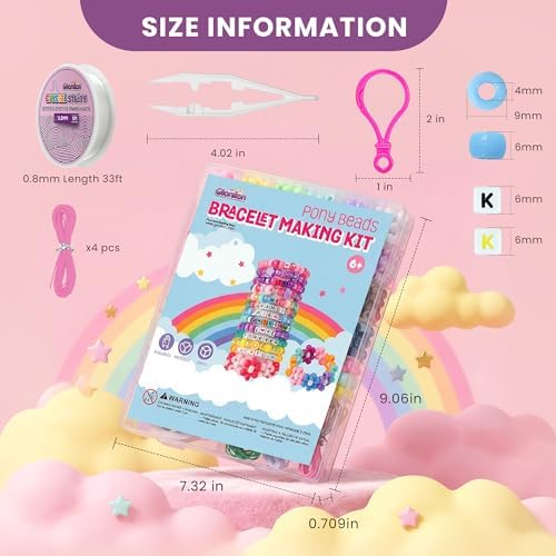 Gionlion 1000PCS Pony Beads Bulk Bracelet Making Kit, 24 Colors Kandi Beads for Bracelets and Jewelry Making, Letter Beads and Charms for DIY Hair Braiding, Craft and Gift for Girls - Image 7