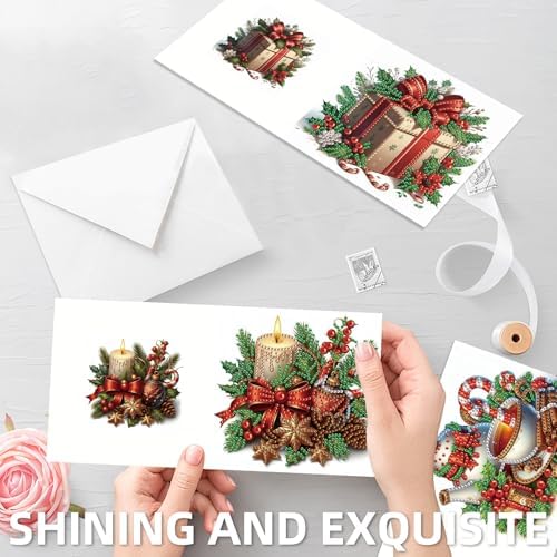 Diamond Art Christmas Cards Kit, 6PCS DIY Diamond Painting Christmas Cards with Envelopes, 5D Diamond Dot Greeting Cards for Adults, Xmas Card for Holiday Crafting Gifts (Christmas Atmosphere) - Image 7