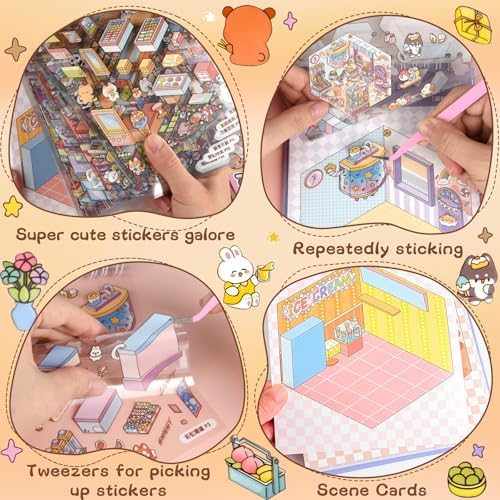 ASTARON 20Sets DIY 3D Sticker Scene Book, Make Your Own Shop House Room - Image 6