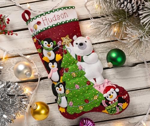 Bucilla Felt Applique 18" Stocking Making Kit, Arctic Tree Trimmers, Perfect for DIY Arts and Crafts, 89741E - Image 3