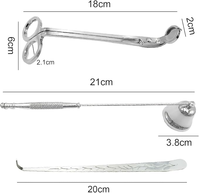 Set of 3, Candle Wick Trimmer, Candle Snuffer and Wick Dipper & Candle Accessory Set, Candle Care Kit for Candle Lover (Silver)