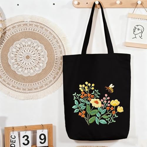 CREAWONDER Canvas Tote Bag Embroidery Kit with Pattern for Beginners, Arts and DIY Embroidery Crafts Kits for Adults, Include Instructions, Embroidery Hoops, Color Threads and Tool - Image 7