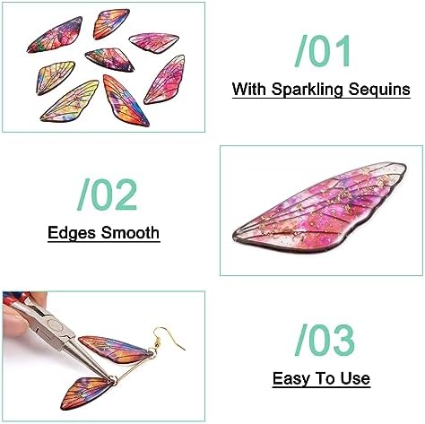 FASHEWELRY 56Pcs Resin Rainbow Butterfly Wings Charms Transparent Wings Earring Charms Feather Fairy Wings Pendants with Jewelry Findings for Crafts Jewelry Making - Image 7