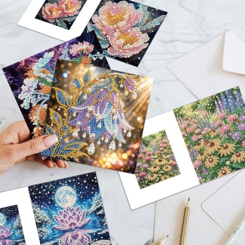 Artiphile DIY Pearl Art Painting Greeting Card Set Crafts Decor 6-Piece Foldable Cards Kit with Envelopes and Tools for Holiday Wishes Adult Crafting Project-Flowers - Image 7