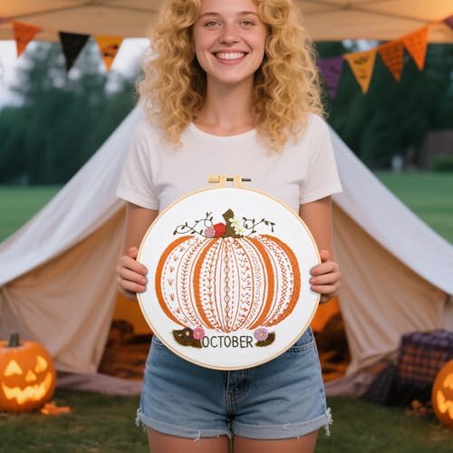 Easy Beginners Embroidery Stitches Practice Kits for Adults, Fall Pumpkin Embroidery Starters Kits for Beginners to Learn 26 Stitches, Autumn Hand Embroidery Set Craft for Women & Video Tutorial - Image 7