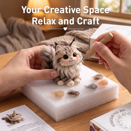 DIY Needle Felting Kit Cute Maine Coon Longhair Cat – Needle Felting Starter Kit with Fiber Roving, Needles, Felting Pad & Instructions | Felted Cat Kit for Beginners Adults | DIY Craft Gift - Image 7