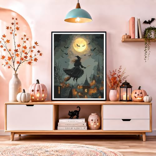 NXIKYO Flying Witch Paint by Numbers Kit for Adults Beginner, Adult Paint by Number Kits on Moon Village Canvas, DIY Acrylic Oil Easy Painting by Numbers for Home Wall Decor 16x20 inch (Without Frame) - Image 7
