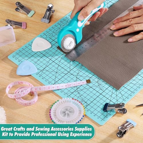 Rotary Cutting Mat and Tools Set, Audab 45mm Fabric Cropping Cutter Wheel with A3 Self Healing Sewing Mat, Blades, Quilting Ruler and Clips, Crafts Knife for Shirt Cloth Patchworking Scrapbooking - Image 7