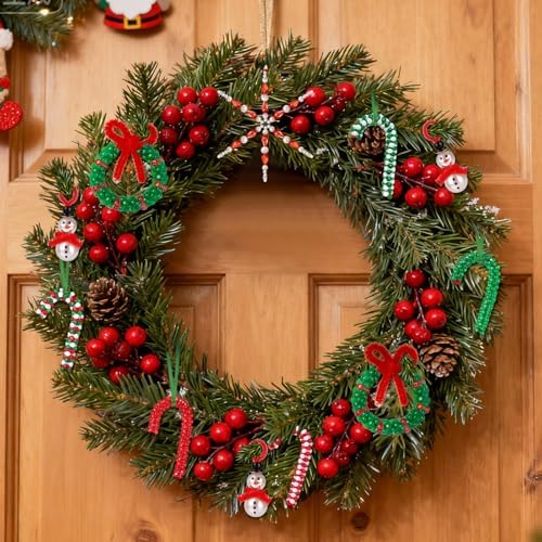 LIHAO Christmas Crafts for Adults Kids, 24 Sets Christmas Beaded Ornaments Kits to Make Snowman/Wreath/Candy Cane/Snowflake Xmas Tree Holiday Decorations(Assembly Needed) - Image 7