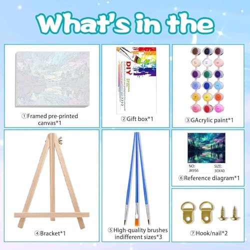 Hutarosl Aurora Paint by Numbers with Frame for Adults - with Wooden Easel,Adult Paint by Number,Aurora Canvas Paint by Numbers for Adults,Gifts and Home Decor 12x16inch - Image 6
