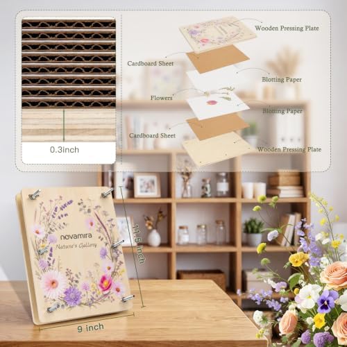 Novamira Wooden Flower Press Kit, Complete Pressed Flower Craft Supplies - Image 7
