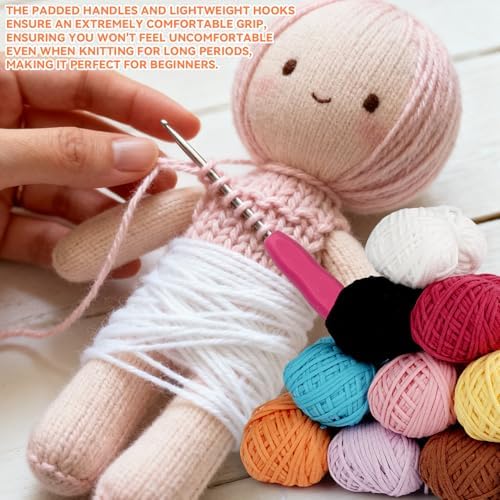 Wadukud 36 PCS Beginner Crochet Yarn Kit - First Crocheting Set Include 10 Colors Super Soft Cotton Yarn for Crocheting, Crochet Hooks, Instruction, Bag 2.2-Count Medium Weight Core-Spun(Monochrome A) - Image 5