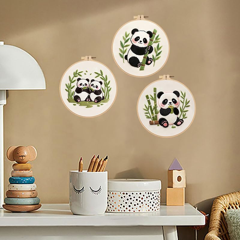 Konrisa Panda Embroidery Starter Kit for Beginners, Cross Stitch Kit with 3pcs Embroidery Pattern, DIY Sewing Project Adult Needlepoint Kit with Hoop, Set of 3 - Image 6