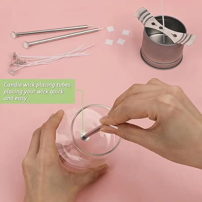 Blingfun Candle Making Pouring Pot, Stainless Steel Wax Melting Pot with Candle Wicks, Wick Stickers & Holder for Scented Candle Making and Wax Crafts