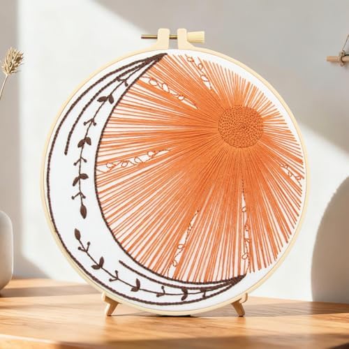 Crafmanoe Hand Embroidery Kits for Beginners Adults, Sun Moon Embroidery Starter Kits, Stamped Cross Stitch Kits DIY Needlepoint Kit for Beginners Adults, Embroidery Hoop, Thread and Video Tutorial - Image 7