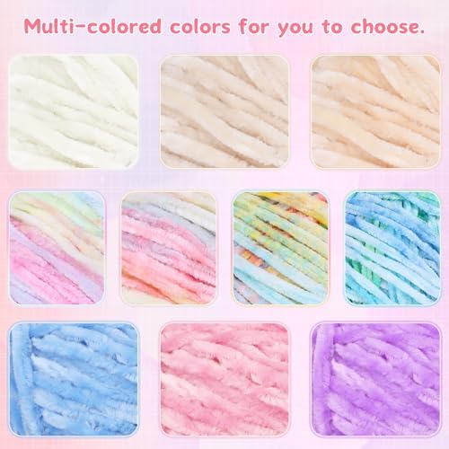 Aeelike 3 Pack Chenille Yarn,Soft Polyester,Each 100g/10.5oz 197yds,Pink - Image 7