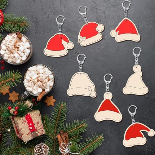 RattanView 24 Pcs Santa Hats Craft Keychains DIY Keychain, 12 Styles - Image 6