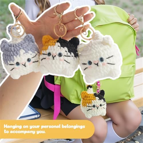 Linhao Jew Crochet Kit for Beginners – Cat Crochet Kit Keychain with Pre-Started Easy Yarn, Step-by-Step Video Tutorials for Adults DIY Crafts (Kitten) - Image 6