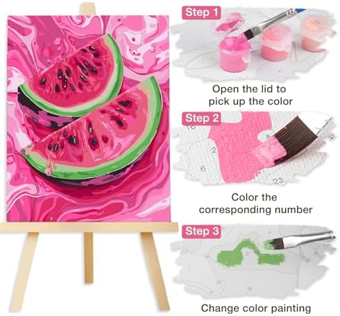 Lxmsja Watermelon Paint by Numbers Kit for Adults, Fresh Color Acrylic Paint by Numbers for Adults Beginner, DIY Craft Supplies Oil Painting Kits for Home Wall Decor 16x20 inch (No Frame) - Image 7