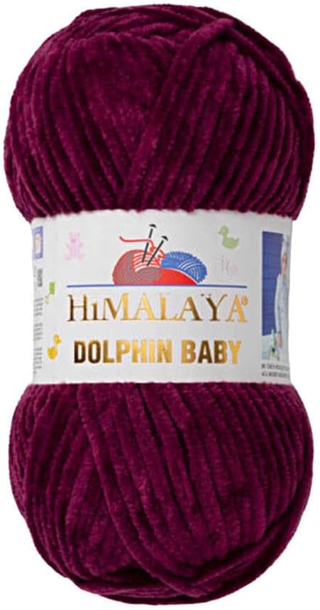 3 Skein/Pack Himalaya Dolphin Baby Chenille Yarn, Each Ball 100 gr (3.5 oz), 120 m (132 Yards), 100% Polyester, Super Bulky Baby Blanket Velvet Amigurumi Yarn, 80339 - Dark Purple