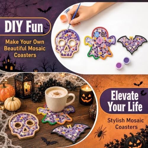 6 PCS Halloween Coasters, Mixed Color DIY Glass Mosaic Tiles for Crafts - Image 7