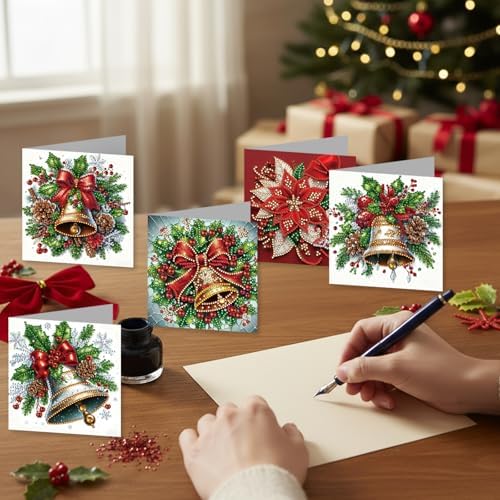 12Pack Flower Diamond Painting Greeting Card Kits DIY 5D Diamond Art with Envelopes & Rhinestones,Christmas Creative Birthday Gifts for Adults, Family, Friends (Christmas Bells) - Image 7