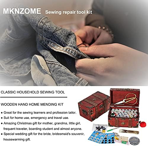 MKNZOME Wooden Sewing Basket - Sewing Box with Supplies for Travel Home - Image 7