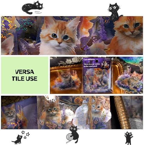 45 pcs Junk Journal Scrapbook Sticker, Junk Journal Supplies, Aesthetic Washi Materials, Decorative Ephemera Planner Arts Craft, Watercolor Scrapbooking for Adults(Orange Cat Paradise) - Image 6
