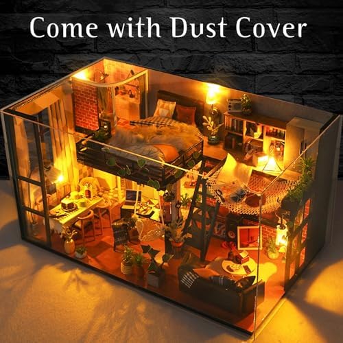 Miniature House Kit, DIY Dollhouse Kit with Dust Cover for Adults - Image 7