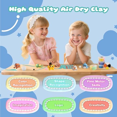 Air Dry Clay Kit, 12 Sea Creature Modeling Clay for Kids, Model Magic Clay with Sculpting Tools and Tutorials, Safe & Non-Toxic, DIY Arts & Crafts School Projects, Home Party Favors for Boys & Girls - Image 6