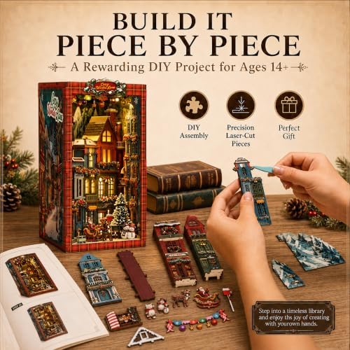 3D Puzzle for Adults, Christmas Street Wooden Model Kit with LED Lights - Image 7