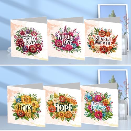 jinglinhh 6pcs Diamond Art Painting Flower Letter Greeting Cards with Envelopes, DIY Card Making Kits for Adults, Diamond Art Postcards Holiday Cards Craft Gifts - Image 7