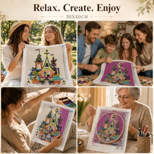 Colorful Haunted House Stamped Cross Stitch Kits for Beginner 12x16 Inch - Image 7