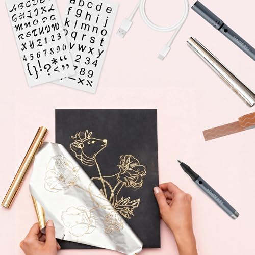 HAWERSI Cordless Hot Foil Pen Starter Kit,Foil Quill Tool with Stencil Sheets,4 Metal Tips(Fine,Standard,Bold,and Flat),Rolls in Gold,Silver and Placement Tape DIY Scrapbooks,Leather,Cards - Image 7