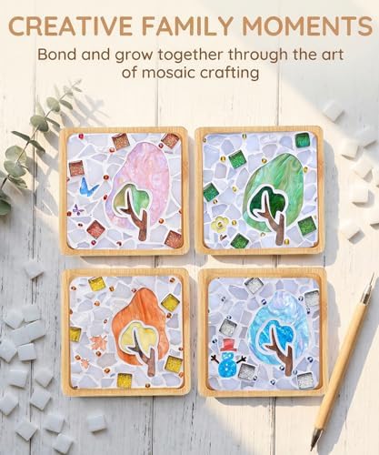 Kids Mosaic Coaster Kit – 4-Pack, Non-Toxic Crafts Ages 6-12 - Image 6