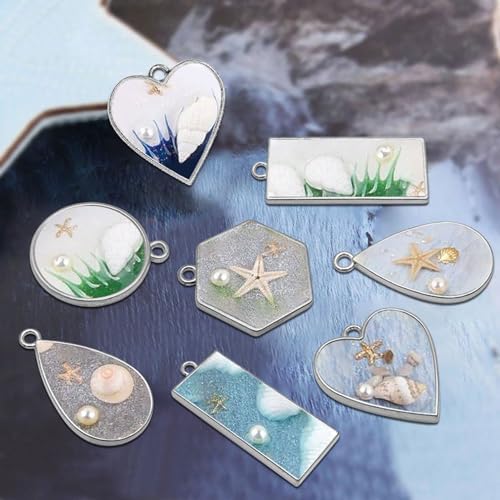 Oubaka 50pcs Open Bezels 5 Styles Open Frame Pendant Open Back Bezel Pendants Geometric Hollow Frame Pendant for Resin Casting, Necklace, Earrings, Pressed Flower, DIY Crafts(White K) - Image 7