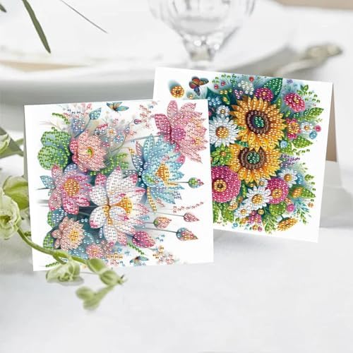TDFERAN 8 Packs DIY Mosaic Kits for Adults Flowers Diamond Painting Cards Holiday Valentines Day Craft Making Kit Diamond Art with Envelopes Diamonds for Birthday Thanksgiving Day All Occasion Card - Image 7