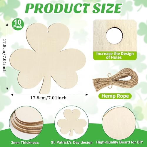 Wooden Shamrock Ornaments to Paint St. Patrick's Day Decoration Cutouts Unfinished 24PCS 3.15 Inches, DIY Blank Unfinished Wood Discs Ornament for Home Farmhouse Crafts Hanging Spring Decorations - Image 7