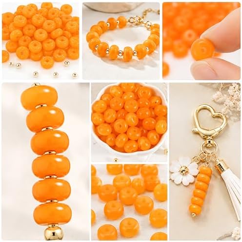 100Pcs 14mm Large Acrylic Beads for Jewelry Making, Chunky Marbled Round Focal Beads Bulk Set with Spacer Beads for DIY Bracelets Necklaces Keychains Bag Charms (Orange) - Image 5