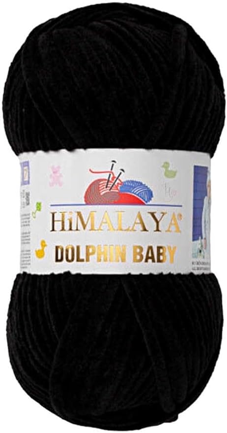 5 Skein/Pack Himalaya Dolphin Baby Chenille Yarn, Each Ball 100 gr (3.5 oz), 120 m (132 Yards), 100% Polyester, Super Bulky Baby Blanket Velvet Amigurumi Yarn, 80311 - Black
