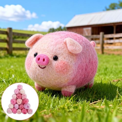 Ainiv 18 Pcs Needle Felting Wool, 9 Colors x 2 Packs Wool Roving, Pink - Image 7
