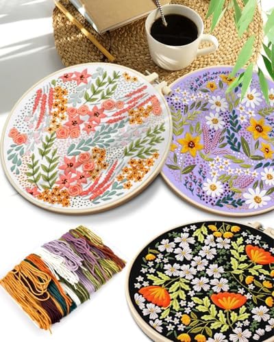 TINDTOP Embroidery Kit for Adult, 3 Pack Embroidery DIY Starter Kit, with Stamped Patterns, Hoop, Tools, Colorful Threads with Needles, Instructions (Bouquet) - Image 7