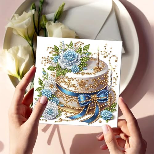 jinglinhh 6pcs Castle Birthday Cake Diamond Art Painting Greeting Cards with Envelopes, DIY Card Making Kits for Adults, Diamond Art Postcards Christmas Cards Craft Gifts - Image 7