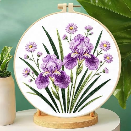 FRANDEK DIY Iris Stamped Embroidery Kit with Hoop for Adults - Image 7