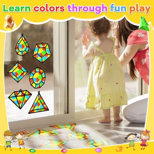 Lonfliness 32Sets Jewel Suncatchers Ornaments Kit DIY Window Stained Glass Effect Paper for Sun Catchers Craft Home Decor Creative Art Projects Activity Birthday Gift - Image 6