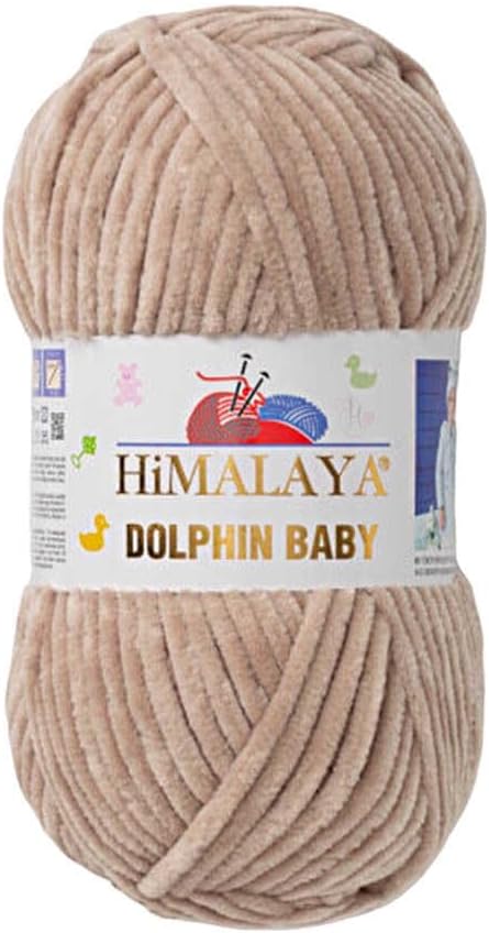 1 Skein/Pack Himalaya Dolphin Baby Chenille Yarn, Each Ball 100 gr (3.5 oz), 120 m (132 Yards), 100% Polyester, Super Bulky Baby Blanket Velvet Amigurumi Yarn, 80317 - Beige
