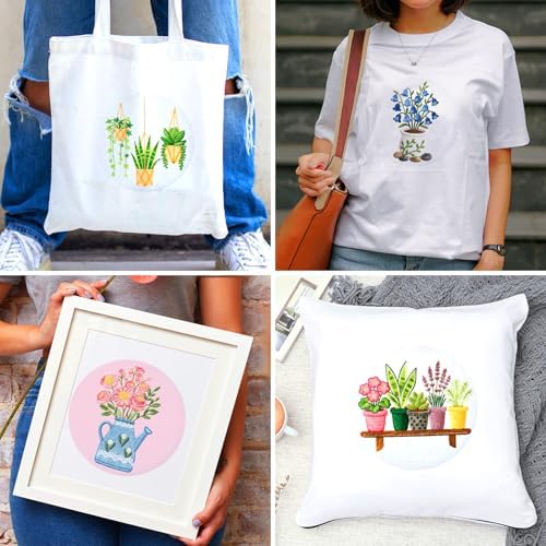 BEUNITONE 4 Set Embroidery Kit for Beginners, Vase Plants Cross Stitch Kits, Needlepoint Kits for Adults with Instructions and Full Kit, Creative Hand Embroidery Patterns for Cloth and Home Decor - Image 7