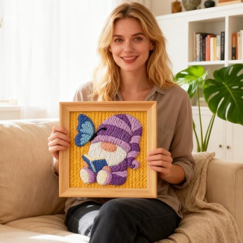 INFUNLY Dwarf Reading Punch Needle Embroidery Kits for Beginner Adult Purple Gnome DIY Punch Needle Starter Kits for Wall Hanging Book Needles Stitching Kit with Instruction for Crafts Gift Home Decor - Image 7